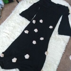 Black Dress with Cream Floral Accents